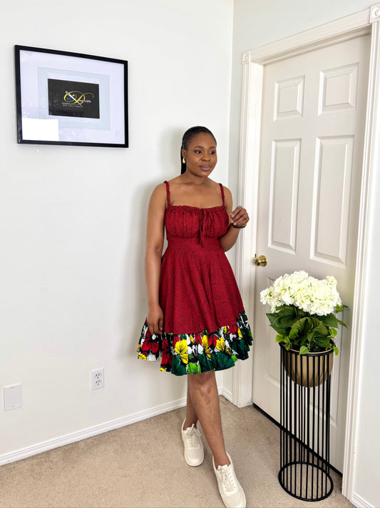 "AMEERAH" Red African Ankara dress