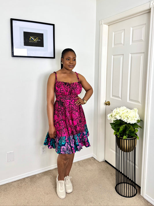 "AMEERAH" Pink African Ankara Dress