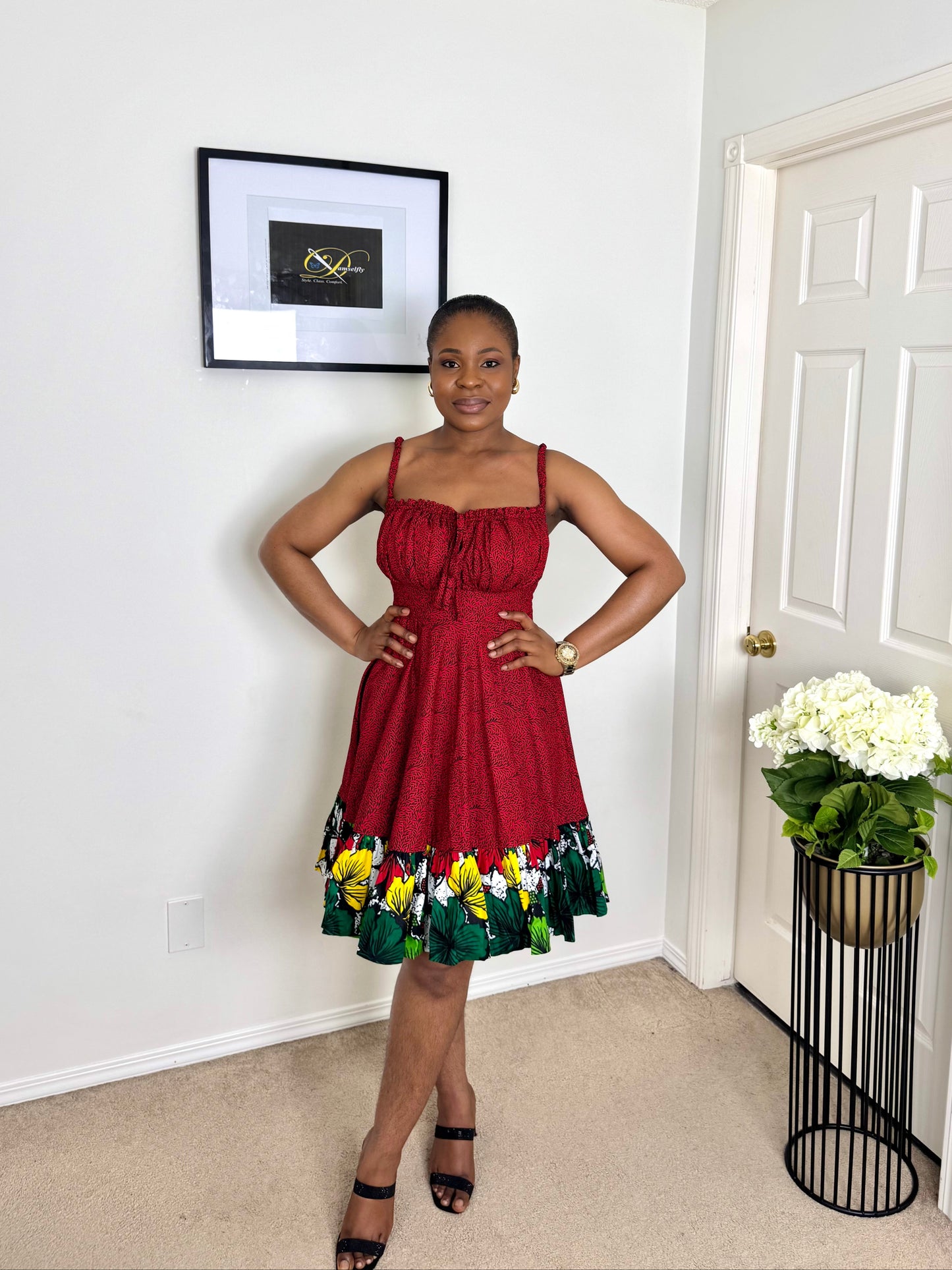 "AMEERAH" Red African Ankara dress