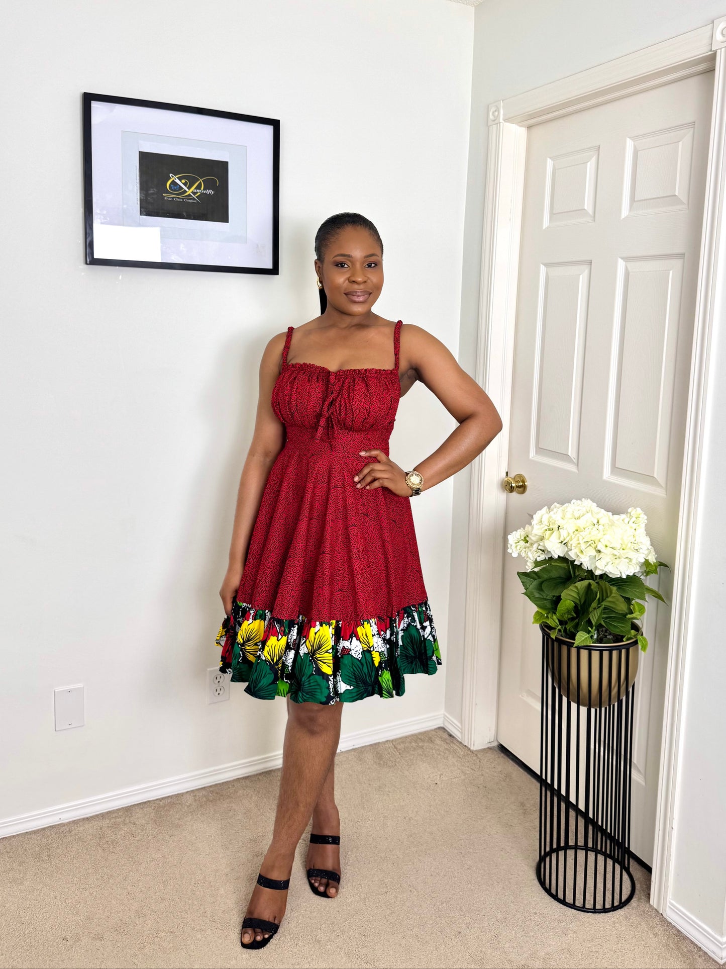 "AMEERAH" Red African Ankara dress
