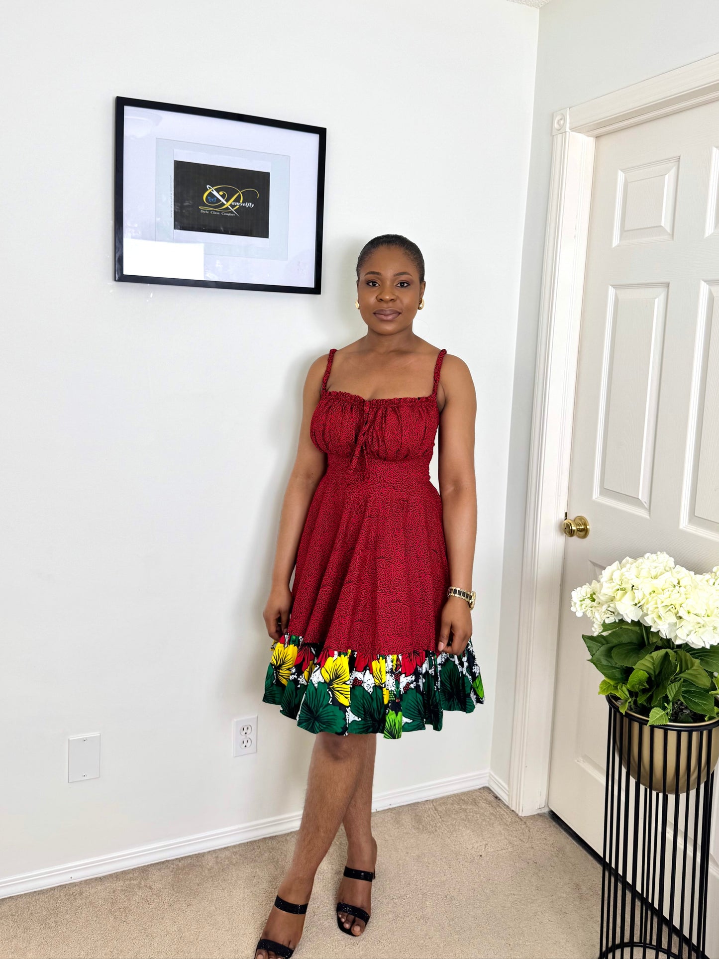 "AMEERAH" Red African Ankara dress