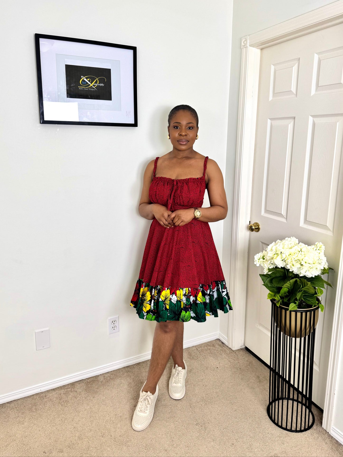 "AMEERAH" Red African Ankara dress