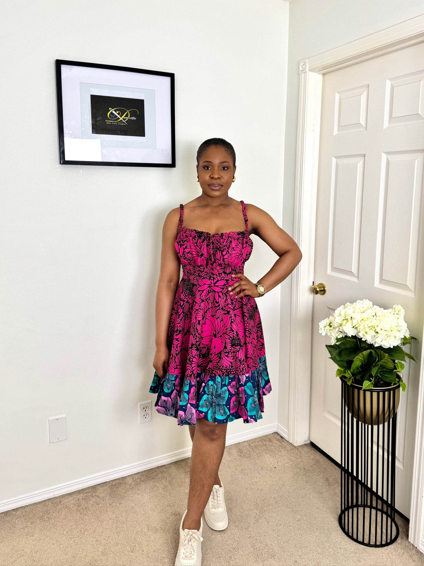 "AMEERAH" Pink African Ankara Dress