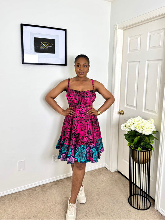 "AMEERAH" Pink African Ankara Dress