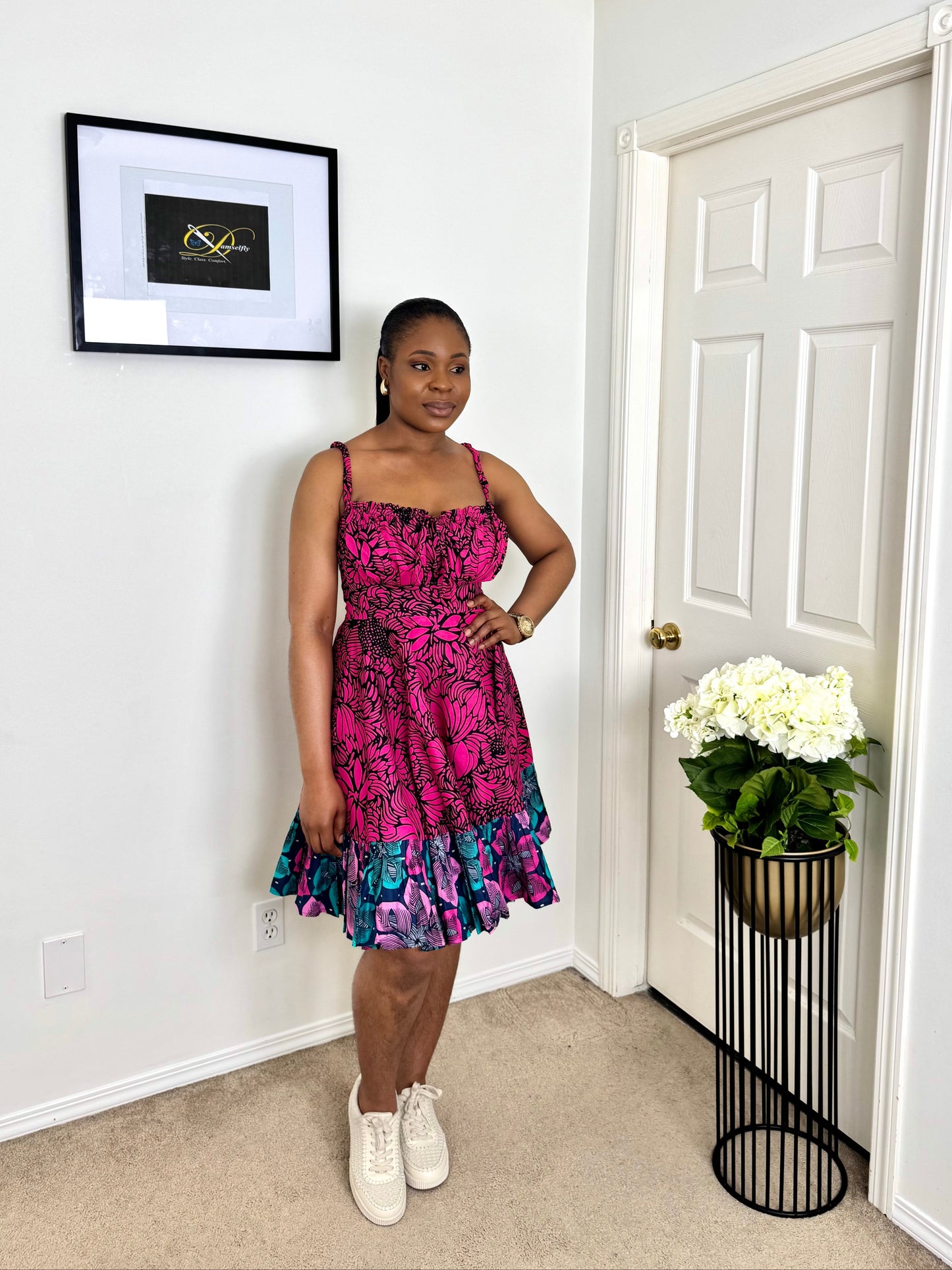 "AMEERAH" Pink African Ankara Dress